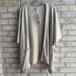 Foxcroft Women's Gray/Beige Cotton Blend Open Front Shawl Sweater  Size OS.